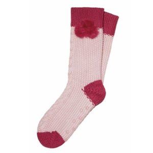 NEW Victoria's Secret Pink & Red Cable Knit Pom Pom Slipper Socks M/L